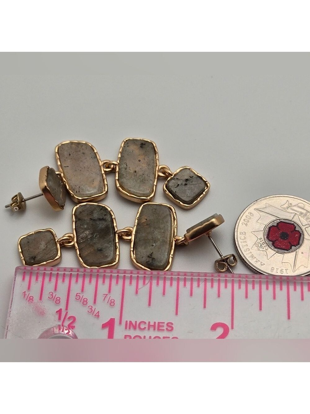 Banana Republic Factory Labradorite Tiered Drop Earrings Gold Tone - Picture 7 of 11